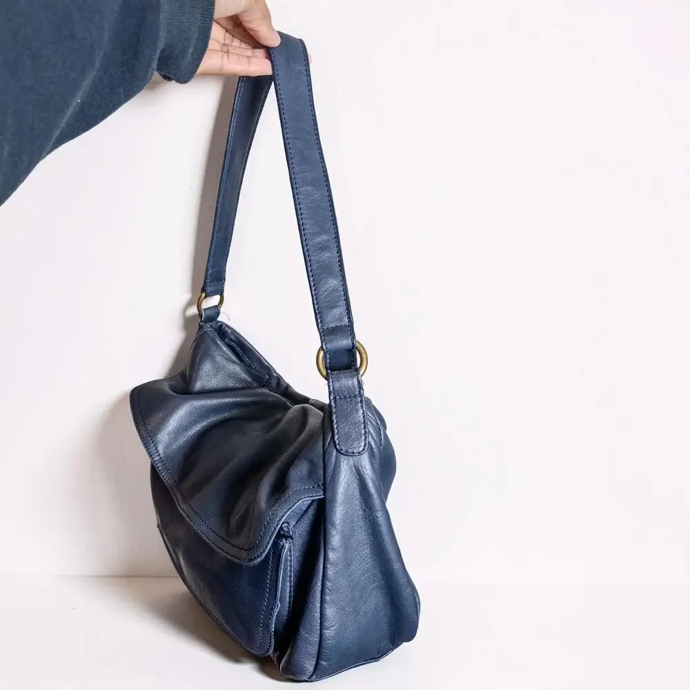 Y2K St Johns Bay Navy Leather Shoulder Bag Hobo Purse